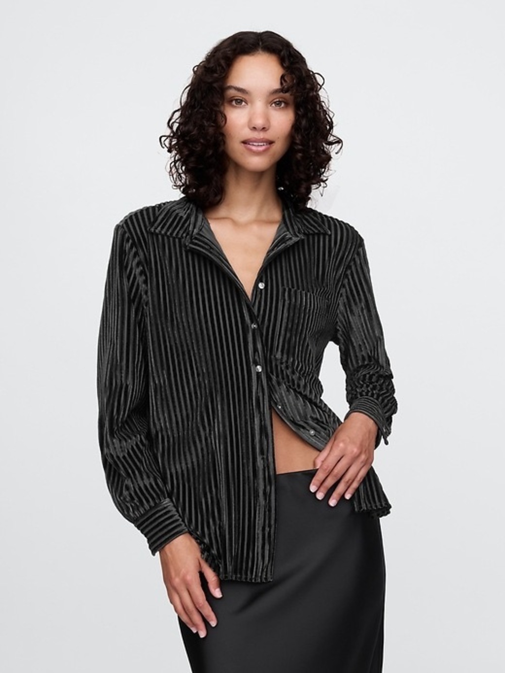 Gap Classic Black Velvet Stripe Button-Down Shirt